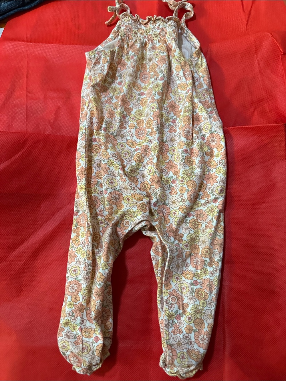 Carter's Peach & Cream Floral Smocked Romper